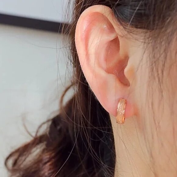 Rose Gold Huggie Small Hoop Style Earrings - Picture 3 of 5